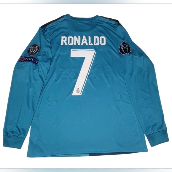 Real Madrid 2017-18 Away Blue Long Sleeve CR7 SoccerJersey Fan Style Men's Zs L - Picture 1 of 11